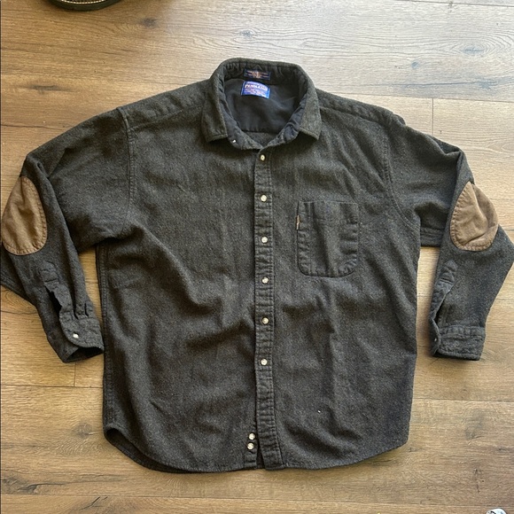 Pendleton Other - Pendleton Wool Charcoal Button-Down Shirt with Brown Elbow Patches !! XXL
